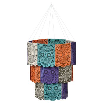 Colorful sugar skull papel picado chandelier.