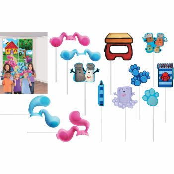 Photo booth props with cartoon characters.