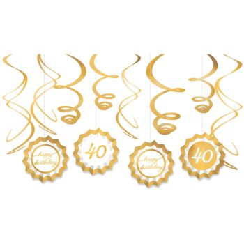 Gold swirls with "Happy 40th Birthday" signs.