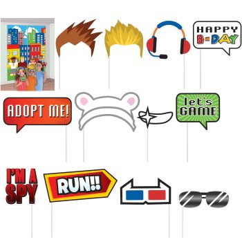 Photo booth props with playful designs and phrases.