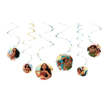 Disney-themed hanging swirl decorations.