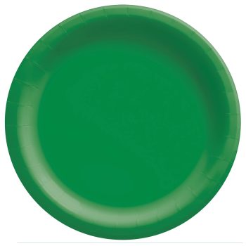 Green disposable paper plate.