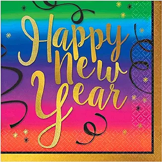 Colorful New Year Beverage Napkins, 5in, 36ct