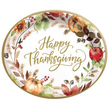 Happy Thanksgiving plate with autumn decorations.