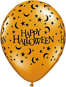 Orange "Happy Halloween" balloon with stars.