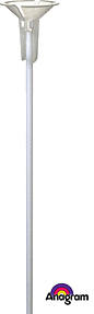 Silver curtain rod with round finials on white background.