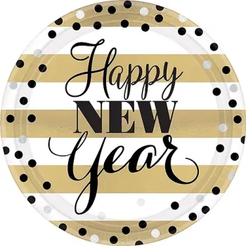 Golden New year Plates, 9in, 8ct