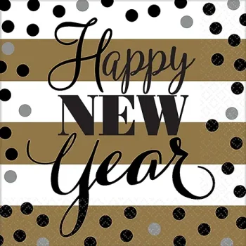 Golden New Year Beverage Napkins, 8ct