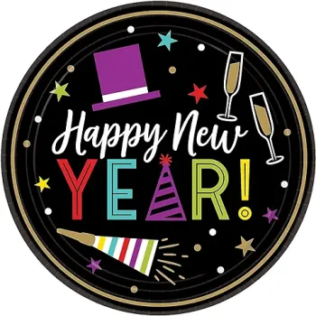 Bright New Year's Eve Round Plates, 9" 60ct