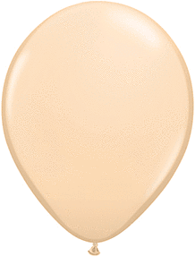 A shiny beige balloon floating against a white background.