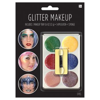 Glitter makeup palette with six colors.