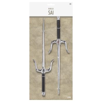 Two silver ninja sai weapons displayed.