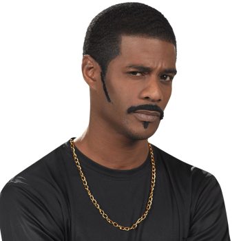 Man with mustache wearing a gold chain.