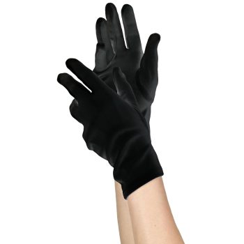 Hands wearing elegant black gloves.