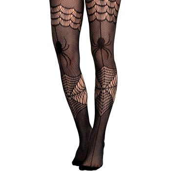 Spider web patterned black tights.