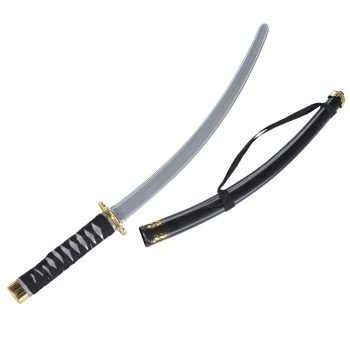 Katana sword with black and gold sheath.