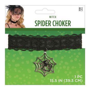 Black lace choker with spiderweb pendant.