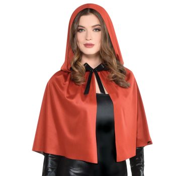 Woman in red hooded cape costume.