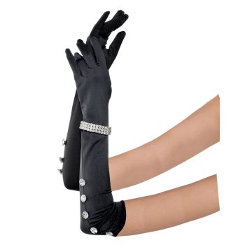 Black gloves with rhinestone accents and bracelet.