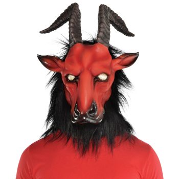 Red demon mask with horns and mane.