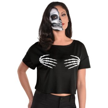 Cropped Top T-Shirt w/ Bone Hands