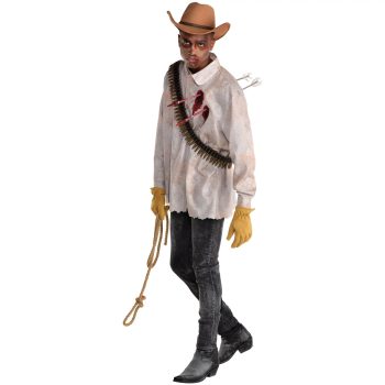Cowboy zombie in costume with noose.