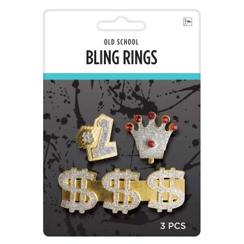 Old school bling rings, three pieces.