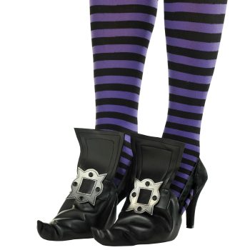 Striped stockings with black witch shoes.