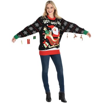 Christmas Ugly Sweater Santa & Reindeer, Light Skin Tone - Adult S/M
