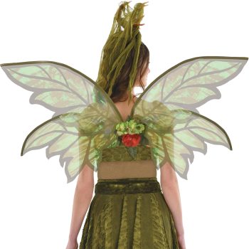 Person in green fairy costume with wings.