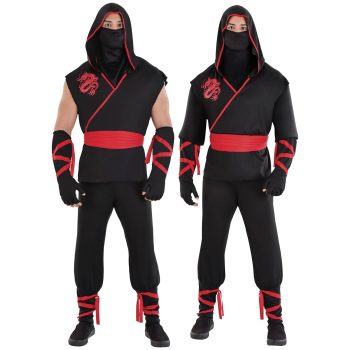 Two people in black ninja costumes.
