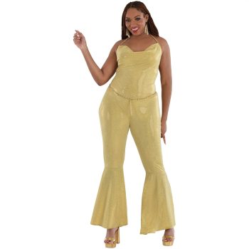 Gold Metallic Disco Jumpsuit Costume Plus