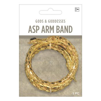 Gold snake-shaped arm band packaging.