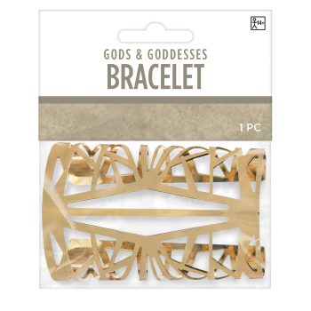 Gold cut-out bracelet in packaging.