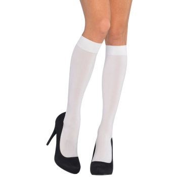 White knee-high socks with black heels.