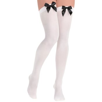 White thigh-high stockings with black bows.