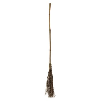 Traditional twig broom with wooden handle.