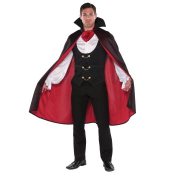 Man in classic vampire costume, black cape.