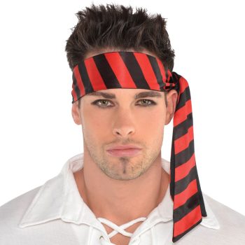 Man wearing a red and black headband.