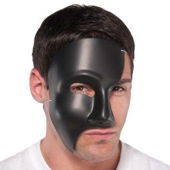 Man wearing a black half-face mask.