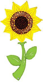 Illustration of a sunflower with green leaves.