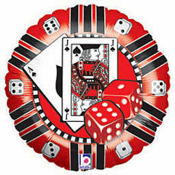 Poker-themed balloon with cards and dice.