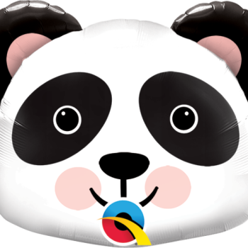 Cute panda face with a colorful pacifier.