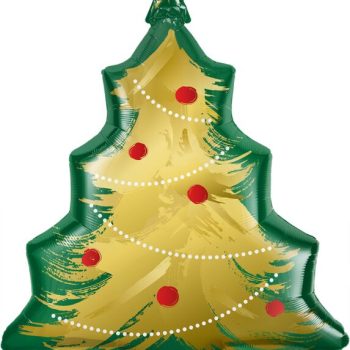 Christmas tree balloon with gold decorations.