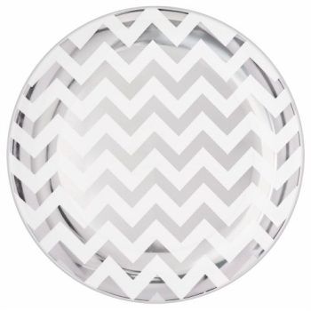 Chevron-patterned round plate with white zigzags.