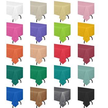Colorful tablecloths in various shades arranged in a grid.