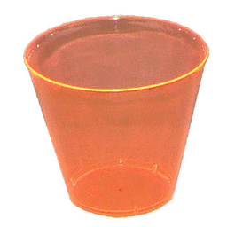 Orange plastic cup on white background.