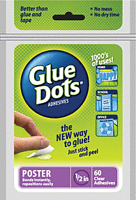 Glue Dots adhesive packaging highlighting easy, mess-free gluing.