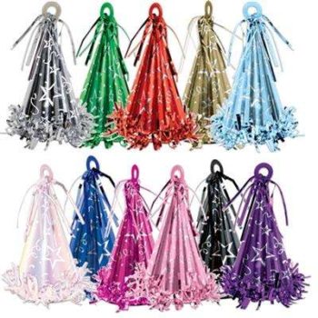 Colorful tassel charms in various shades with black cords.