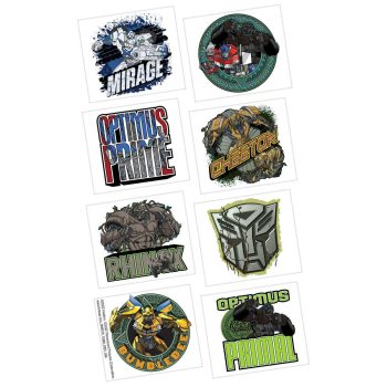 A collection of nine various graphic patches with different designs and text.